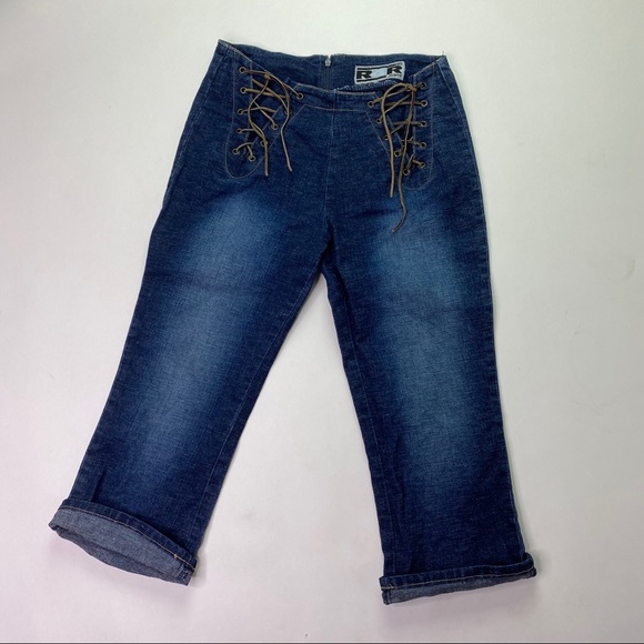 Vintage Rave R4R Denim Capri Blue Jeans Distress - Picture 11 of 16